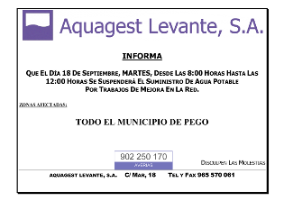 tall d'aigua potable