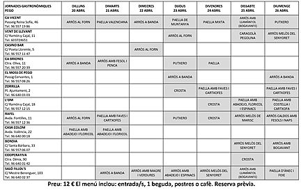 Calendari IV Jornades gastronòmiques arrós bomba