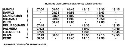 Nou horari autobusos Gandia-Pego