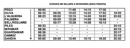 Nou horari autobusos Pego-Gandia