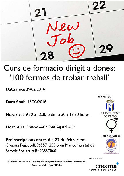 Cartell Curs de formació dirigit a dones: ‘100 formes de trobar treball’