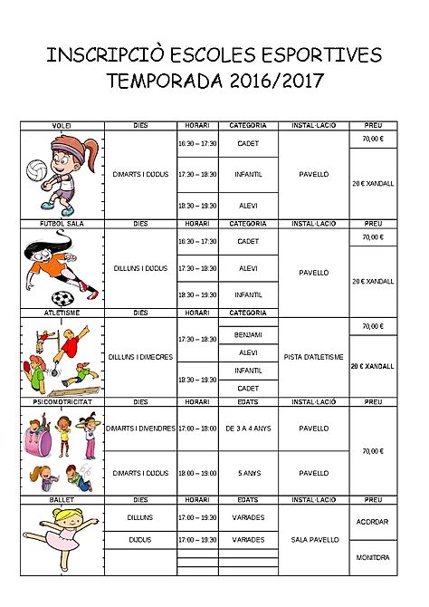 Activitats esportives 2016-2017